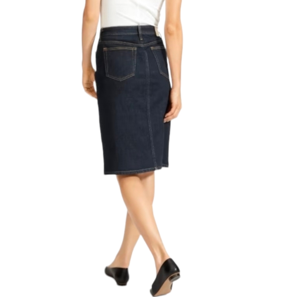 Everlane Denim Pencil Skirt Blue Dark Wash Button Front Size 27 (S) - Picture 11 of 12